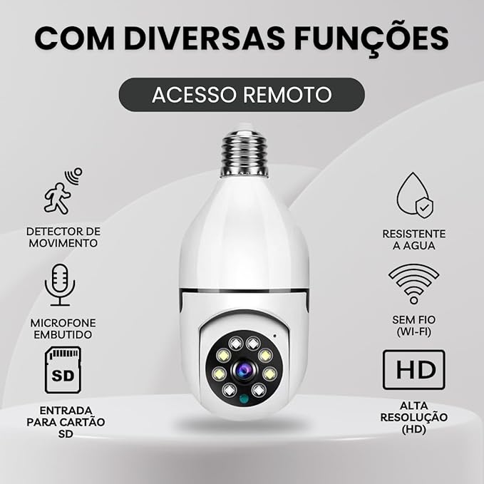 Kit 2 Câmeras de Segurança Wifi 360° - Prova D'água Lâmpada Giratória Visão Noturna 1080P HD (Especial Black Friday)