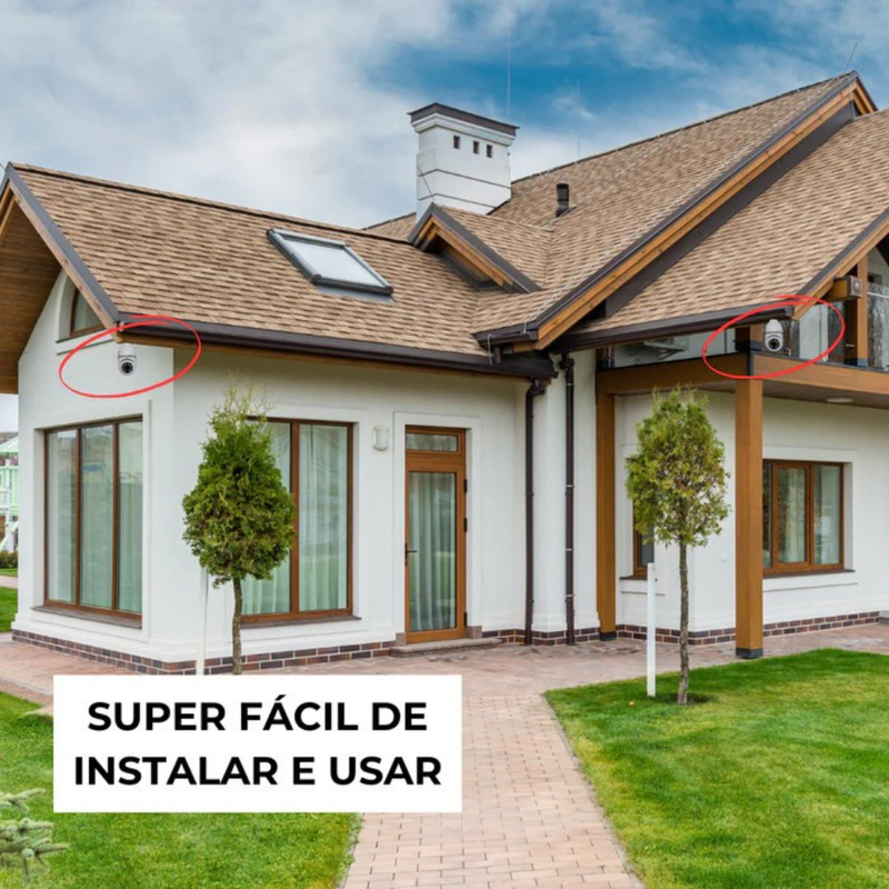 Kit 2 Câmeras de Segurança Wifi 360° - Prova D'água Lâmpada Giratória Visão Noturna 1080P HD (Especial Black Friday)