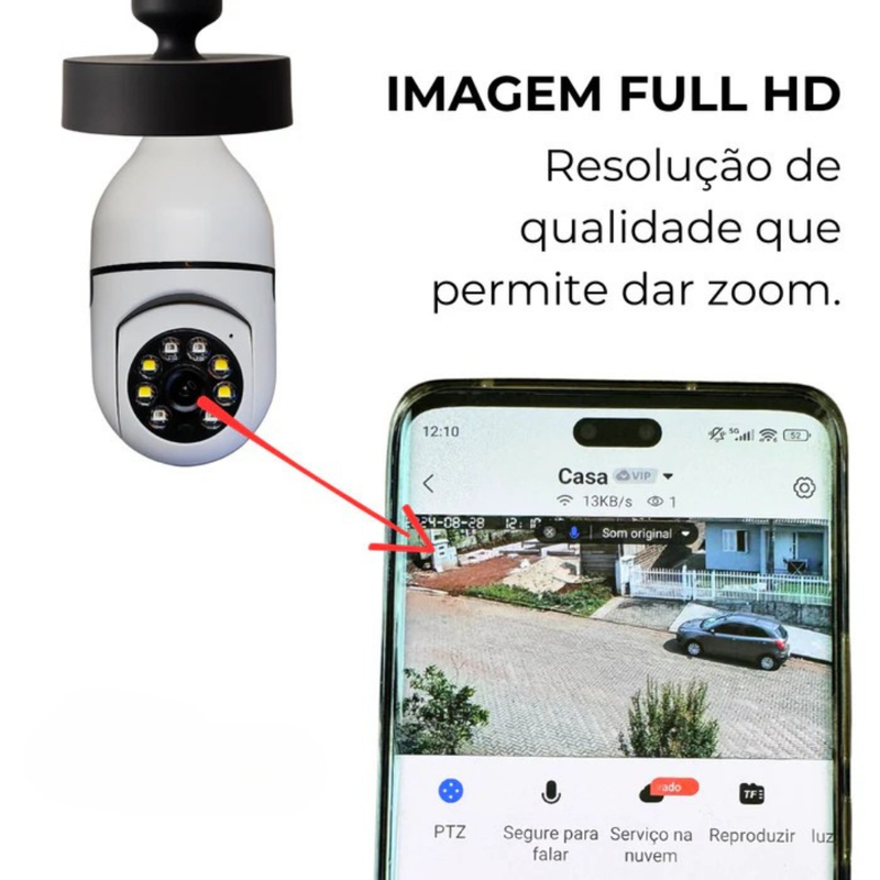 Kit 2 Câmeras de Segurança Wifi 360° - Prova D'água Lâmpada Giratória Visão Noturna 1080P HD (Especial Black Friday)