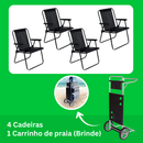 (Especial Black Friday) Kit 2 Cadeiras de Praia Alta em Aço Reforçada 110 kg Preta