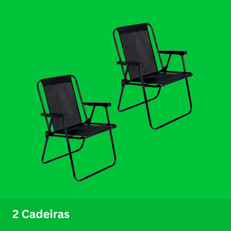 (Especial Black Friday) Kit 2 Cadeiras de Praia Alta em Aço Reforçada 110 kg Preta