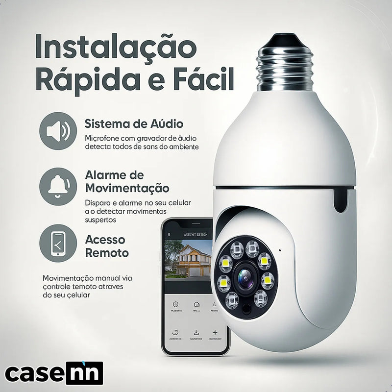 Kit 2 Câmeras de Segurança Wifi 360° - Prova D'água Lâmpada Giratória Visão Noturna 1080P HD (Especial Black Friday)