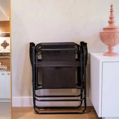 (Especial Black Friday) Kit 2 Cadeiras de Praia Alta em Aço Reforçada 110 kg Preta