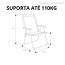 (Especial Black Friday) Kit 2 Cadeiras de Praia Alta em Aço Reforçada 110 kg Preta