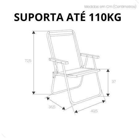 (Especial Black Friday) Kit 2 Cadeiras de Praia Alta em Aço Reforçada 110 kg Preta